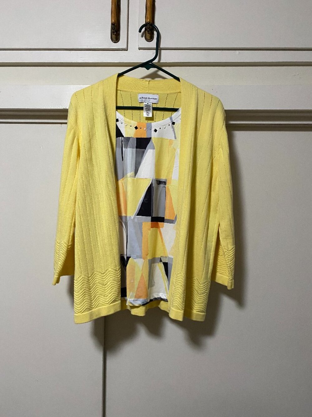 Alfred Dunner, yellow cardigan w/attached blouse, size XL